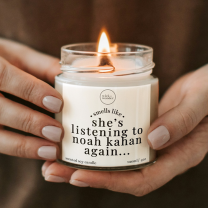 Listening To Noah Kahan Again Candle, Personalised Noah Kahan Gifts