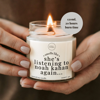 Listening To Noah Kahan Again Candle, Personalised Noah Kahan Gifts