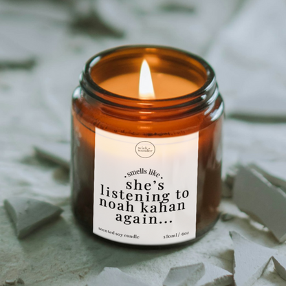 Listening To Noah Kahan Again Candle, Personalised Noah Kahan Gifts
