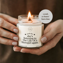 Load image into Gallery viewer, Listening To The Life Of A Showgirl Candle, Taylor Swift Gift
