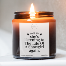 Load image into Gallery viewer, Listening To The Life Of A Showgirl Candle, Taylor Swift Gift
