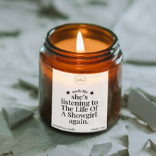 Load image into Gallery viewer, Listening To The Life Of A Showgirl Candle, Taylor Swift Gift
