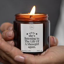 Load image into Gallery viewer, Listening To The Life Of A Showgirl Candle, Taylor Swift Gift
