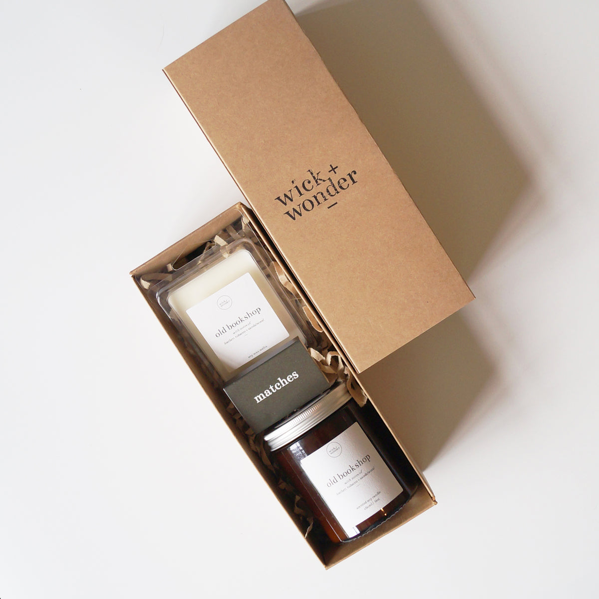 Book Lover Candle Bundle – Bookish Candle + Matches + Wax Melts