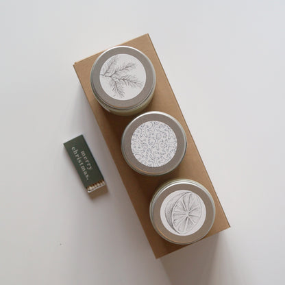 Festive Bundle – 3 x Mini Christmas Candles + 'Merry Christmas' Matches